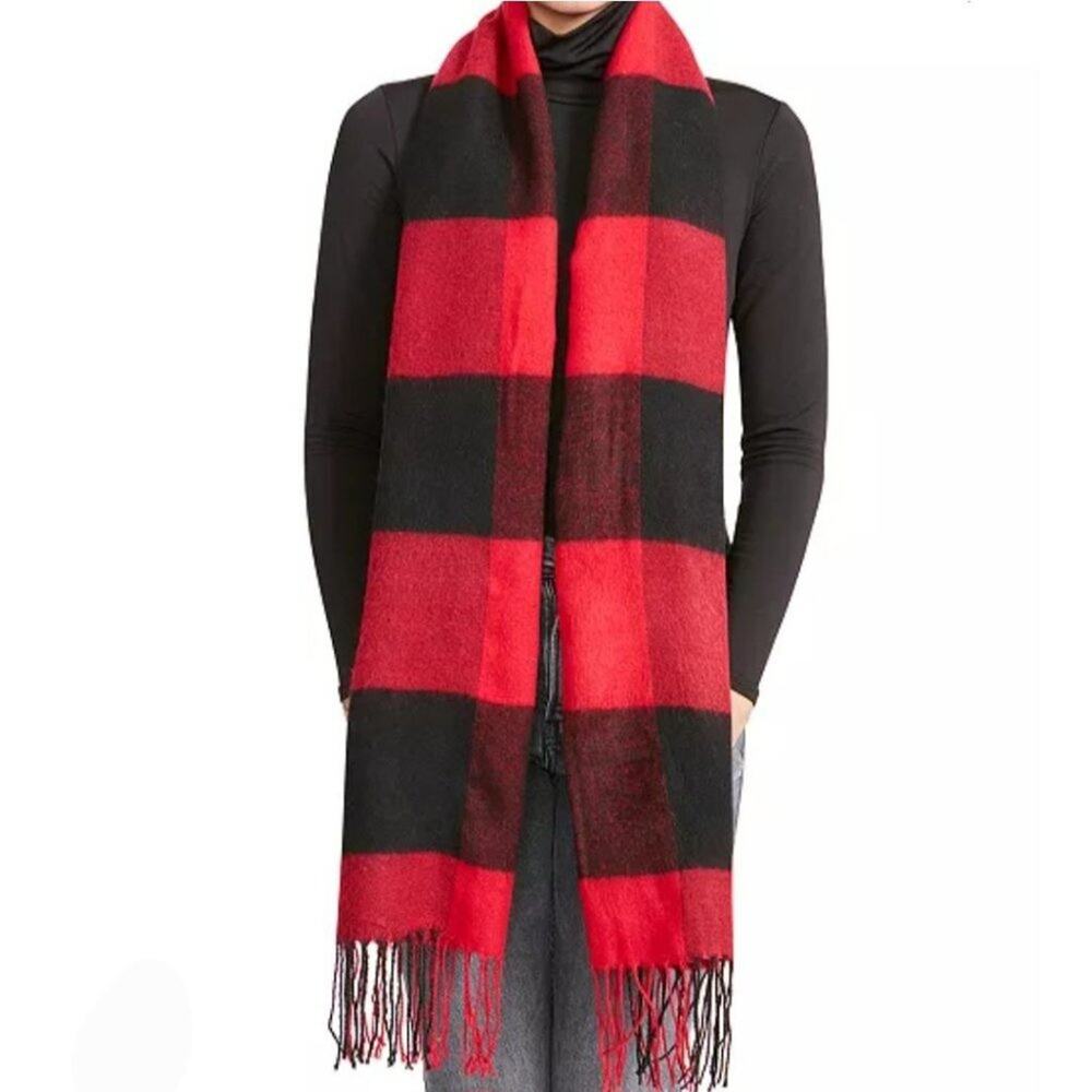 Steve Madden‎ Buffalo check blanket scarf with fringe detail one size
